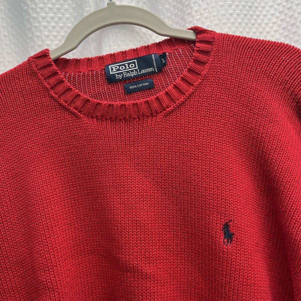 Polo Ralph Lauren Mens Red Crew neck Preppy Pony Sweater Large